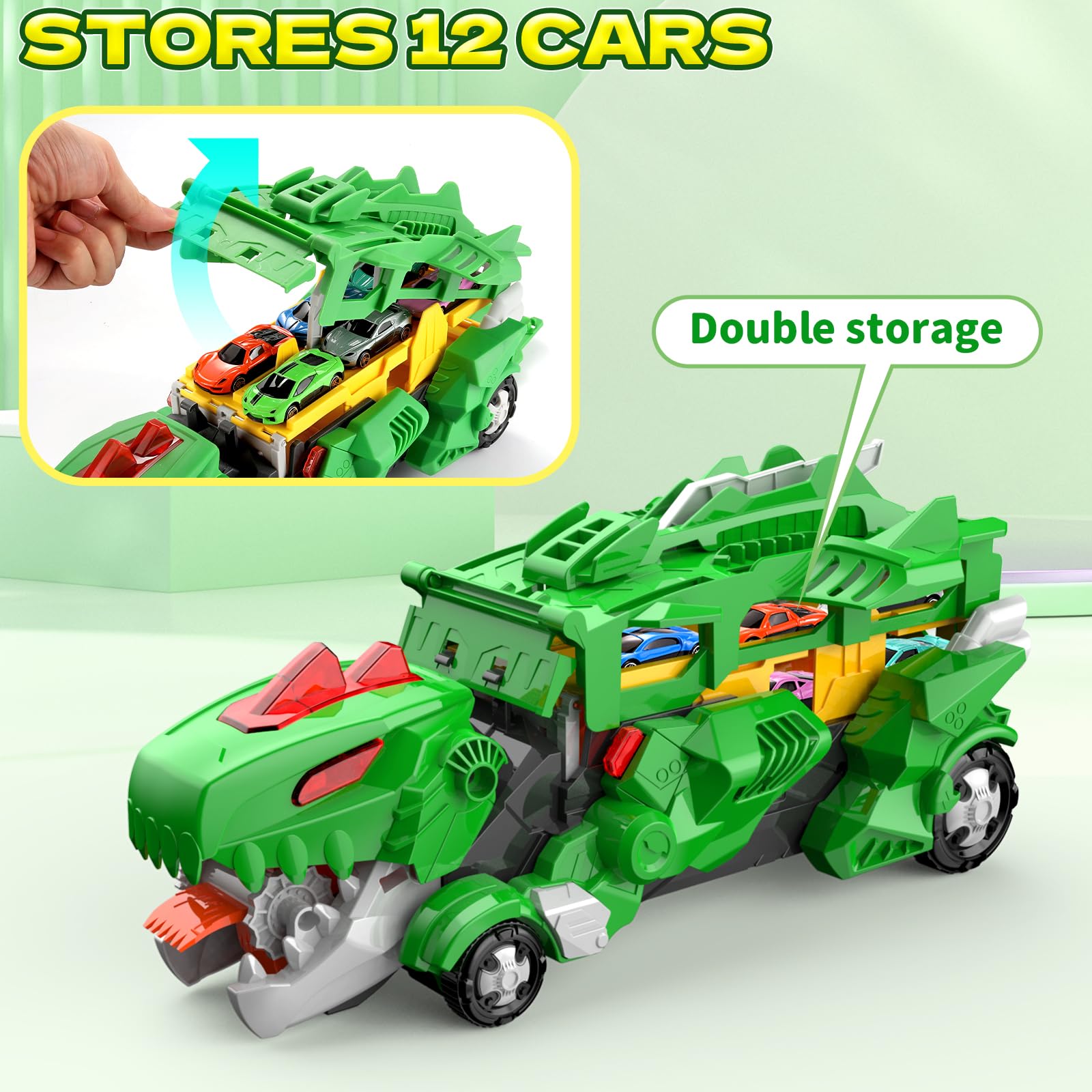 Vongzherly dino-swallow system stores vehicles during play