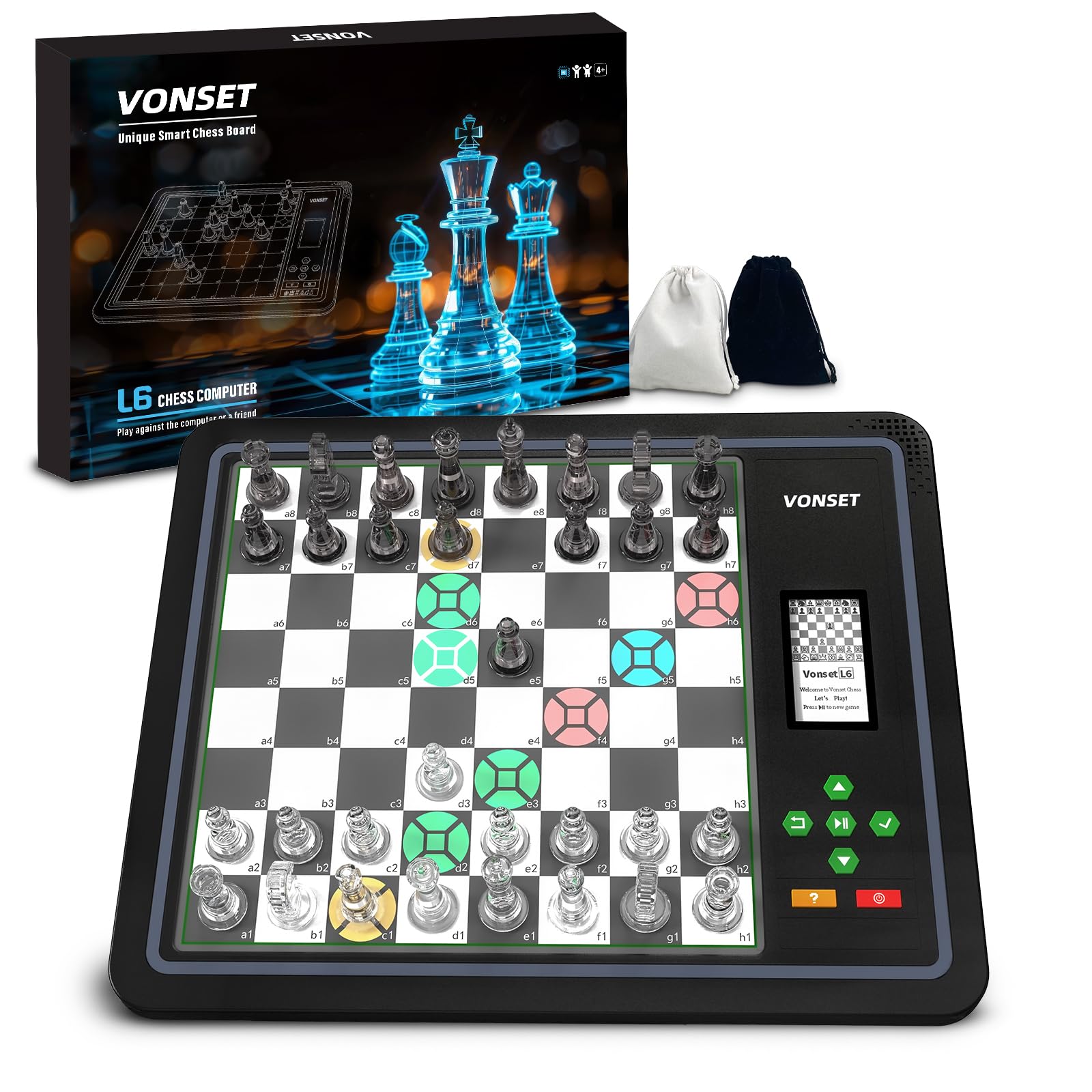 Vonset L6 LED chess board on table for easy learning and play