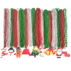 Voopurbic Christmas bead necklaces in a 100-pack displaying red, green and silver tones for festive decor