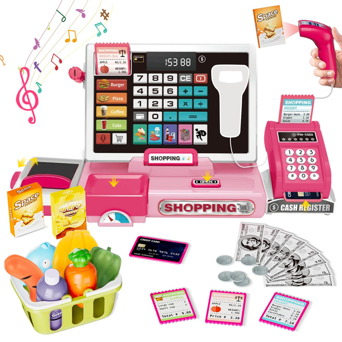 VOPOGLNE cash register playset with calculator for early math play and pretend checkout