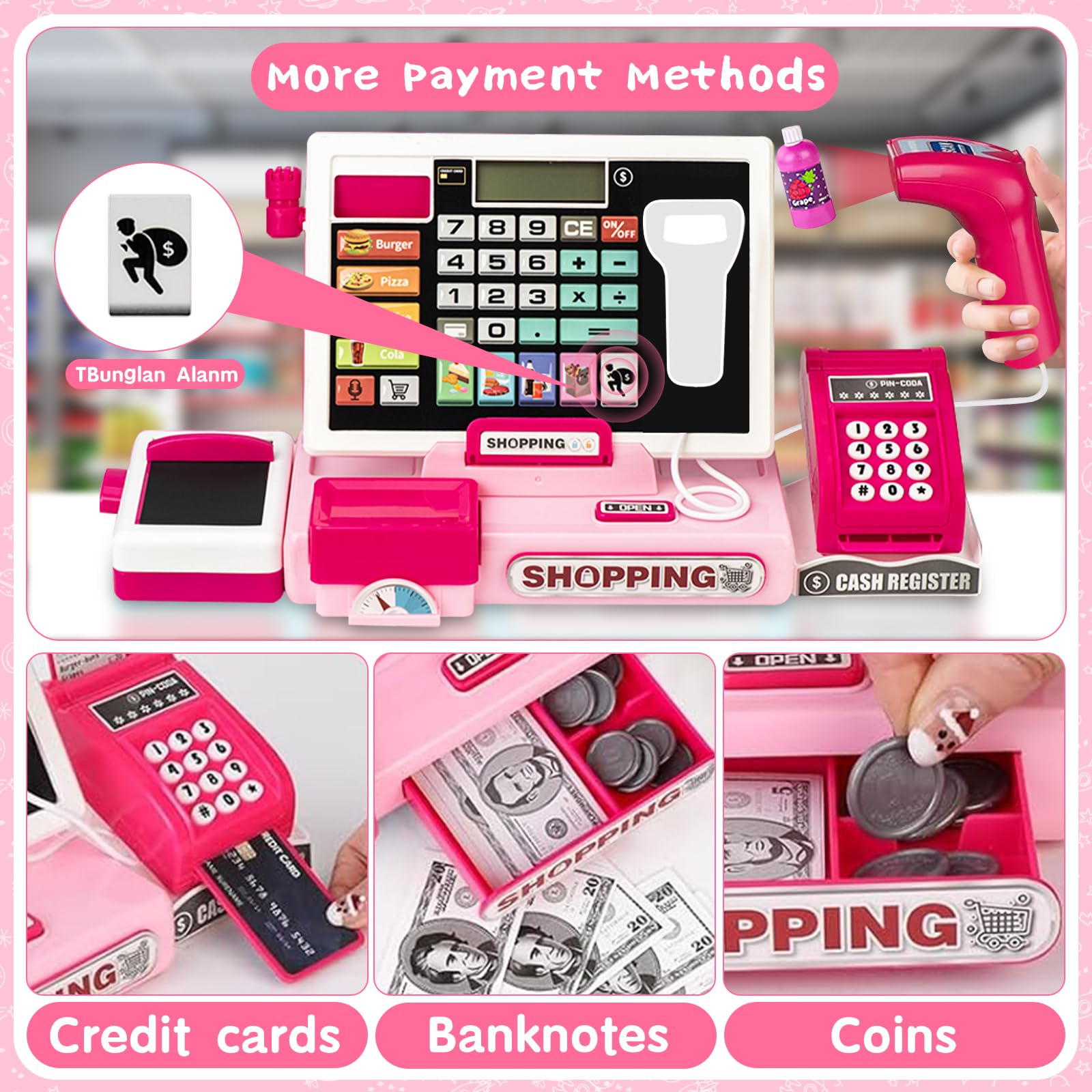 VOPOGLNE cash register playset with play money for counting practice