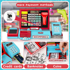 VOPOGLNE cash register toy with play foods invites counting and sorting play scenarios.