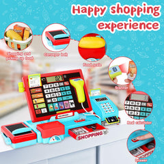 VOPOGLNE cash register toy lights and scan feature create interactive, store-like moments.