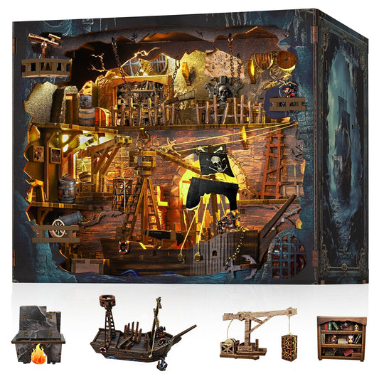 VORATHIS Book Nook Pirate Kit cover glows with treasure-themed intrigue