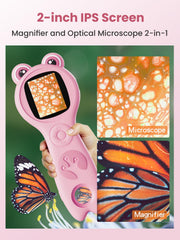 Vorth kids microscope 2 inch screen displaying close-up specimens in real time