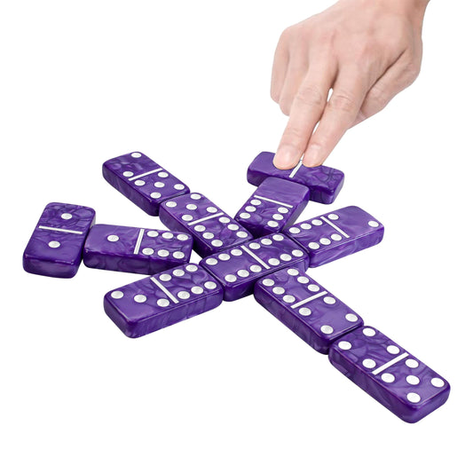 Purple marble-textured dominoes add stylish display and play appeal.