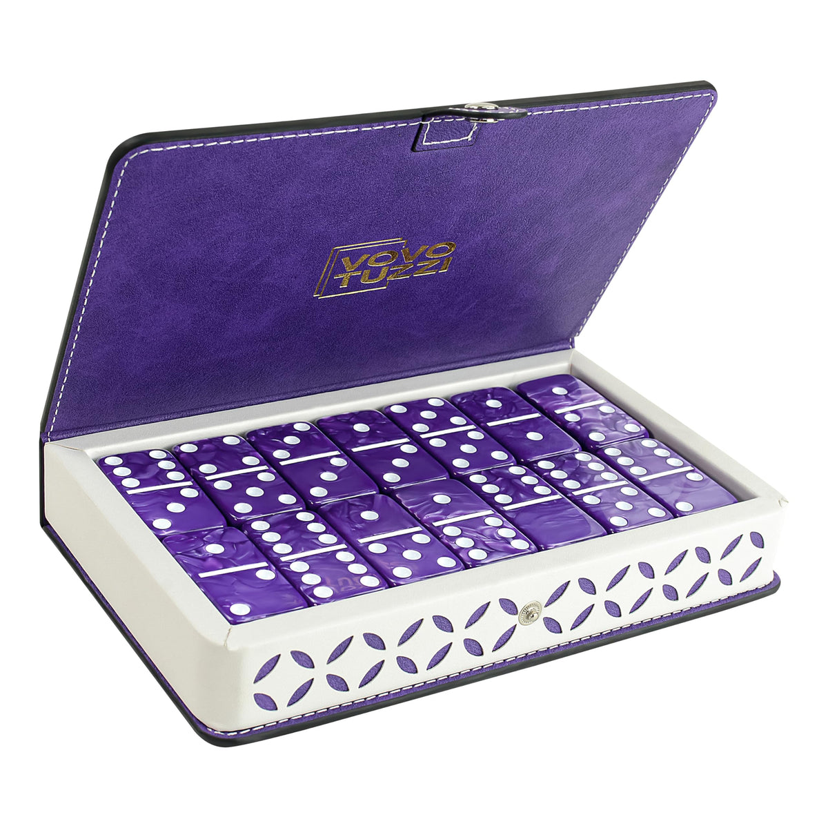 Vovotuzzi purple double-6 dominoes for family game night and travel.