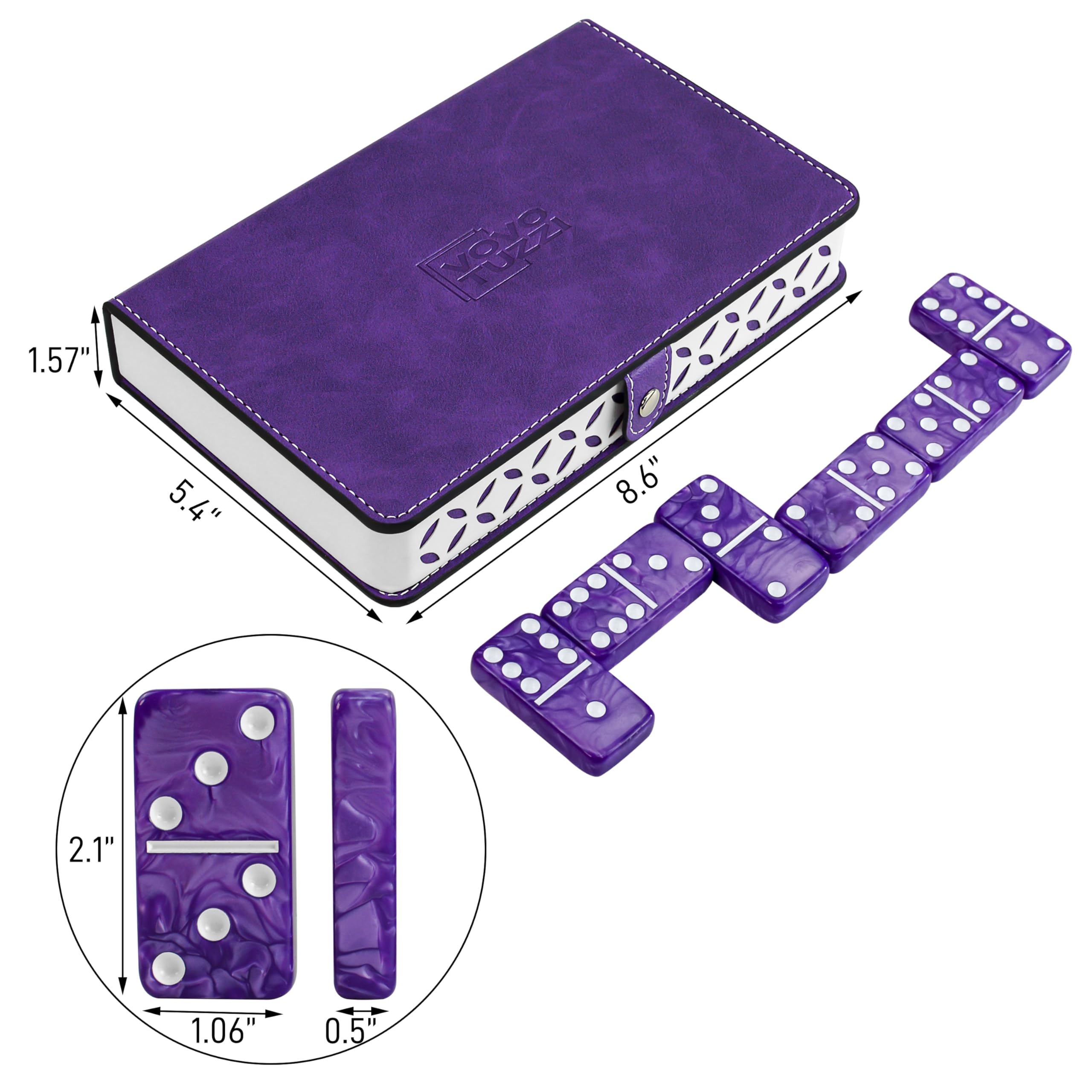 Vovotuzzi purple leather case keeps dominoes organized on the go.
