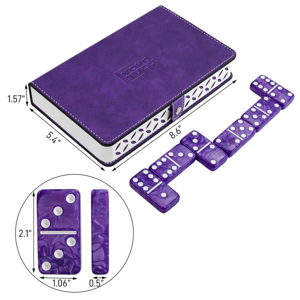 Vovotuzzi purple leather case keeps dominoes organized on the go.