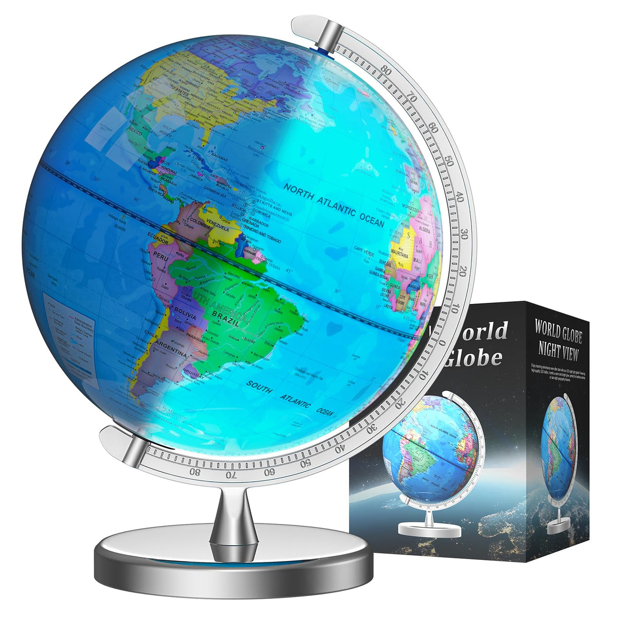 Voxelure 12-inch illuminated world globe with a detailed map for learning and discovery.