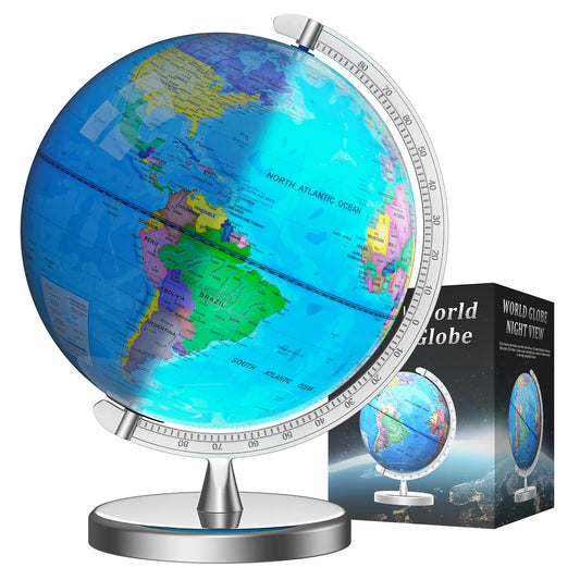 Voxelure 12-inch illuminated world globe with a detailed map for learning and discovery.