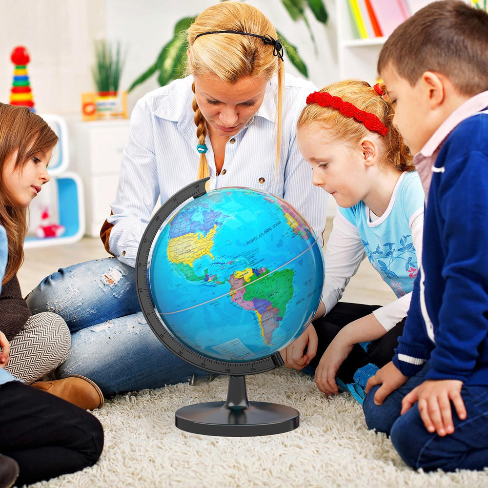 Voxelure globe marks 200+ countries and oceans for hands-on study.