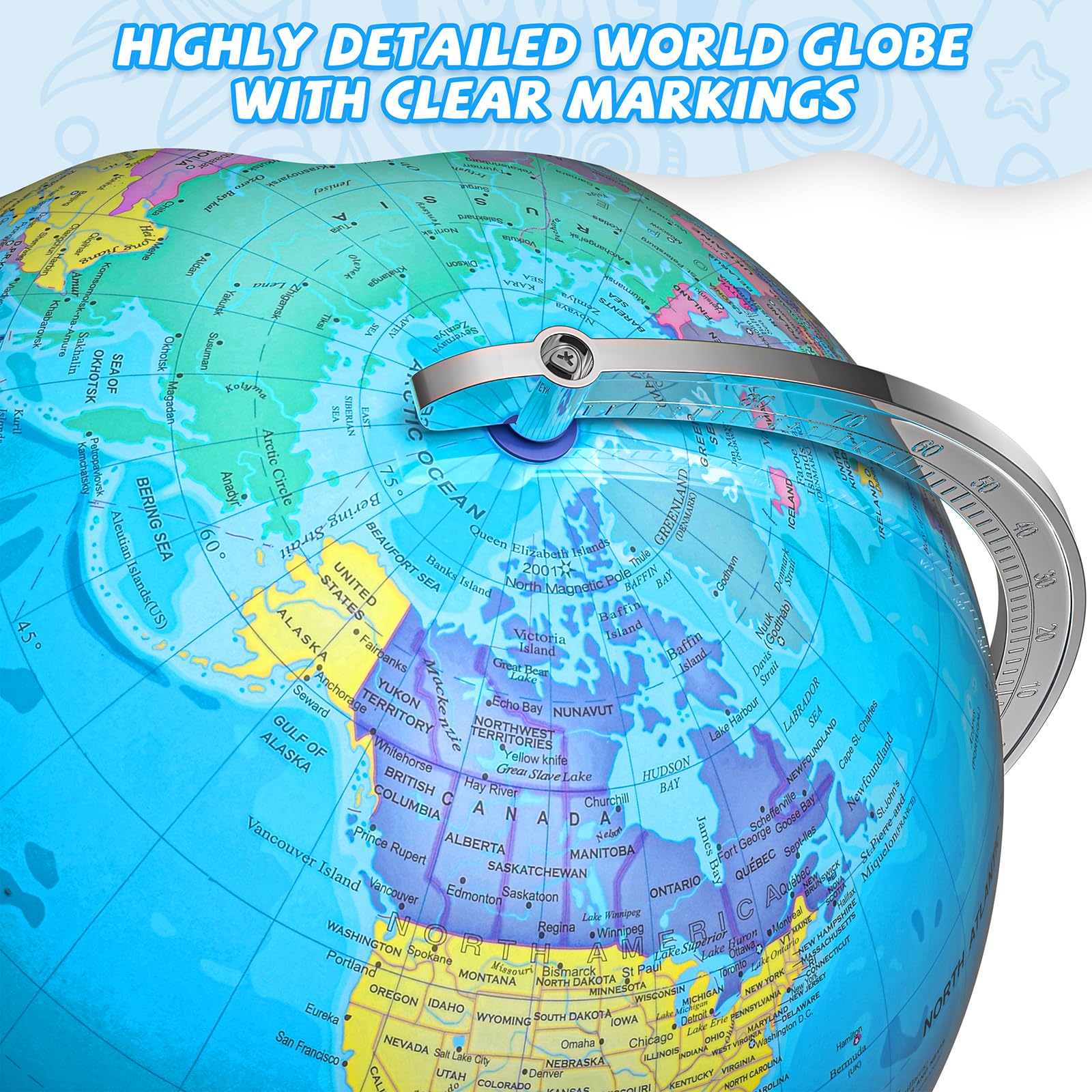 Voxelure sturdy metal-base globe ensures stable spins during active study sessions.
