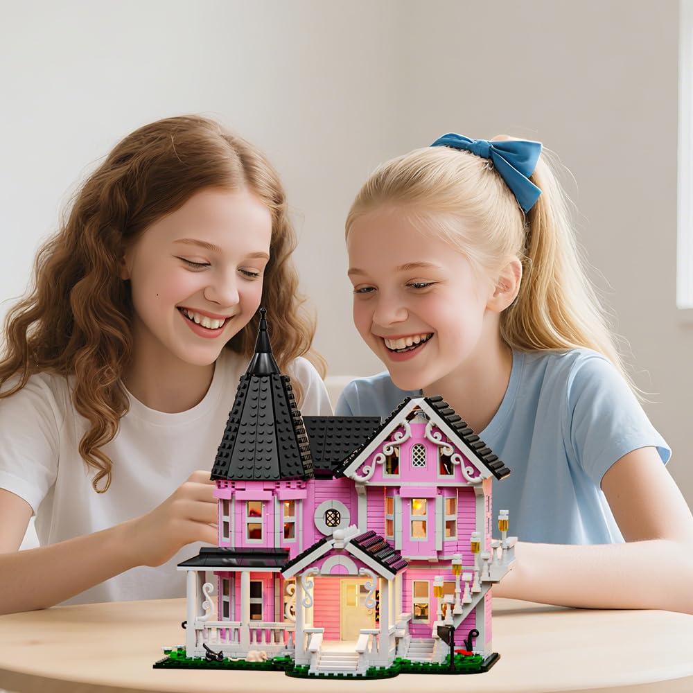 Voxifyx 1349PCS Pink Palace three-story structure provides durable building fun and long-term display
