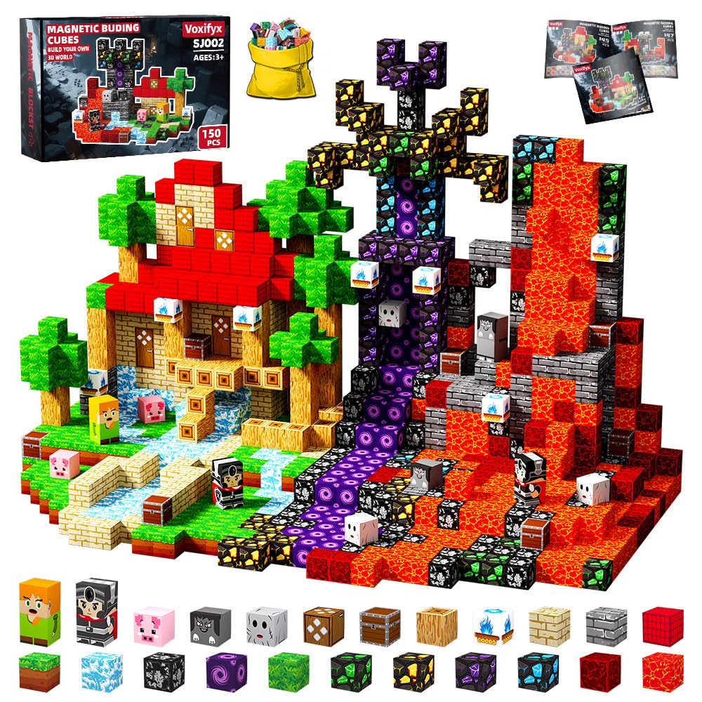 Voxifyx 150Pcs magnetic blocks set cover, boosting creativity and tactile STEM learning