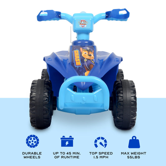 Voyager Paw Patrol Chase 6V Quad side view highlighting compact design for yard adventures.