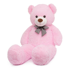 Close up of Vposyako pink plush teddy showing ultra-soft texture