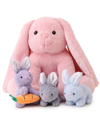 Vposyako mommy rabbit with four babies and back zipper for playtime.