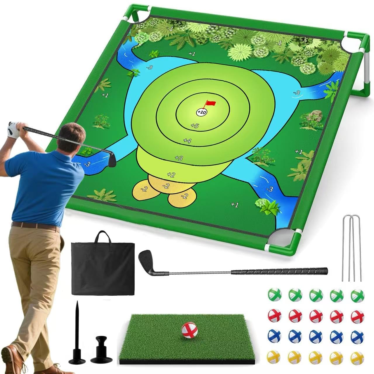 VQRZG Golf Chipping Game folded-compact setup for quick backyard play and travel.