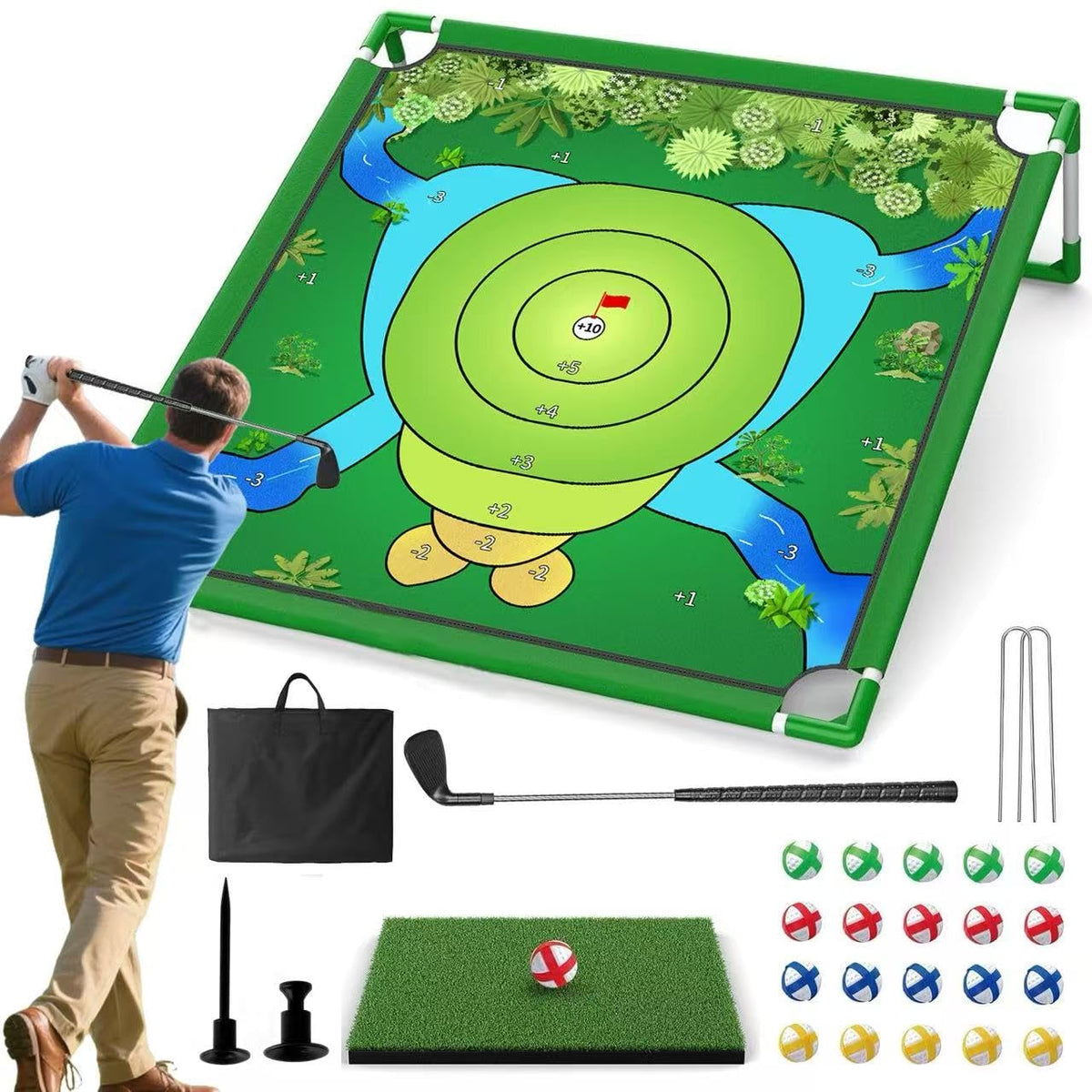 VQRZG Golf Chipping Game folded-compact setup for quick backyard play and travel.