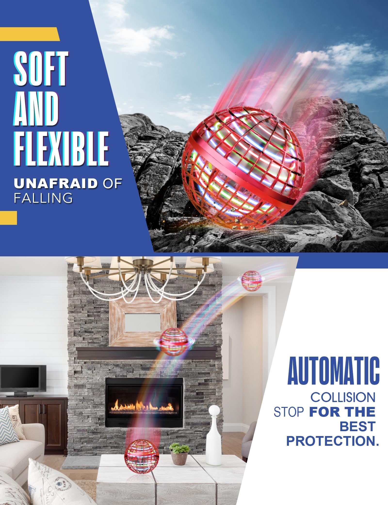 Vrainito Flying Orb Ball red front view with vibrant color and quick start