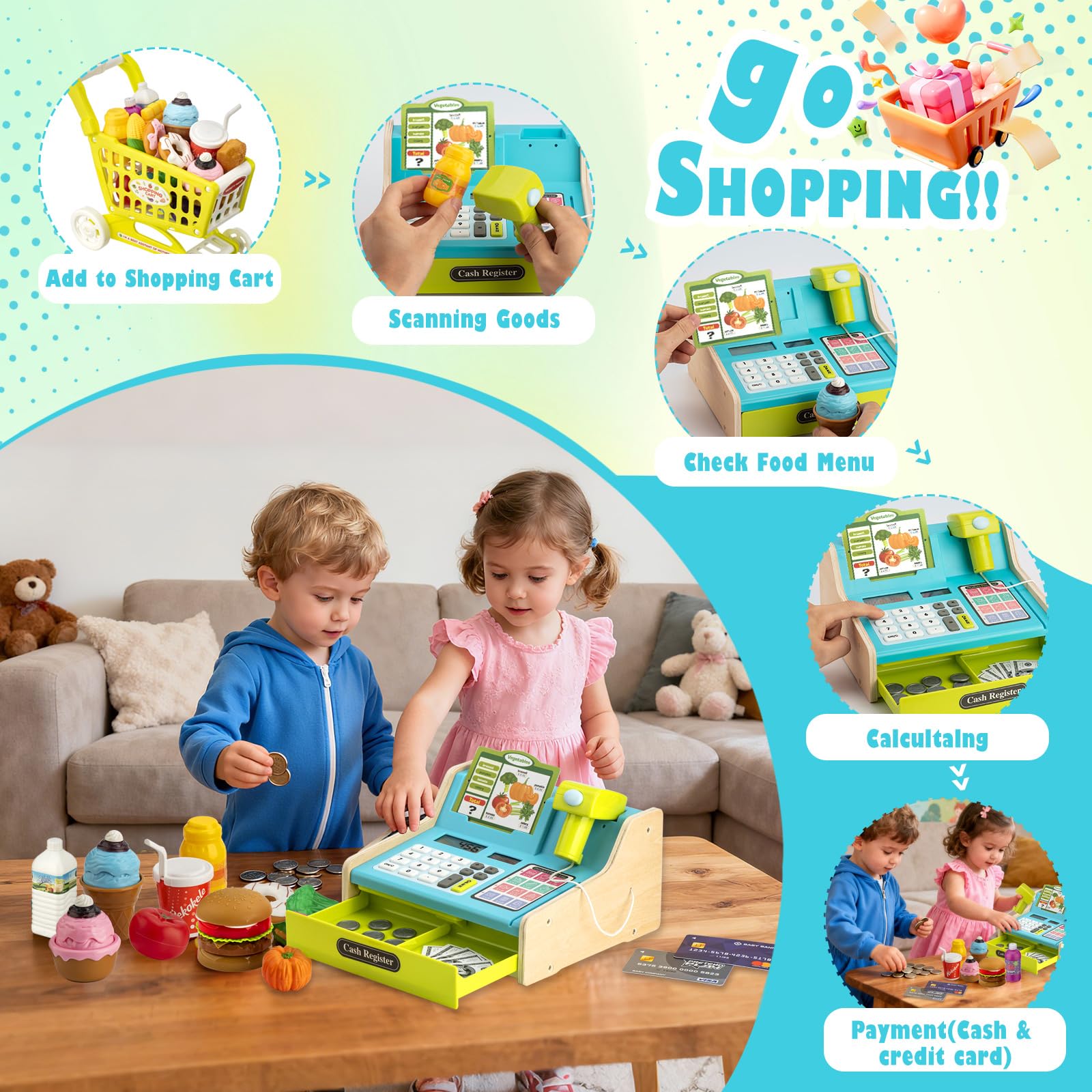 VROGTIK shopping cart included for immersive pretend grocery play