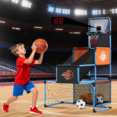 VROGTIK 2-in-1 basketball arcade in action boosts active play indoors and outdoors.