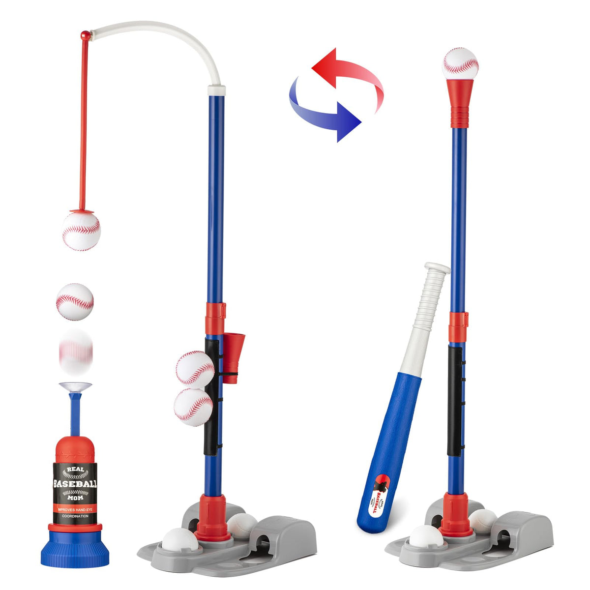 VROGTIK Adjustable T-Ball Set bat for backyard practice boosts hand-eye coordination.