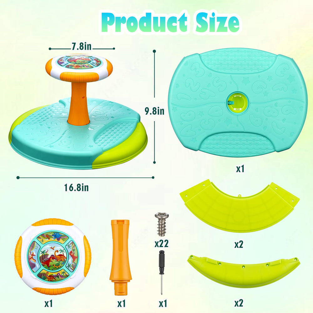 VROGTIK Dinosaur Sit and Spin Toy — gift-ready packaging for birthdays or holidays.