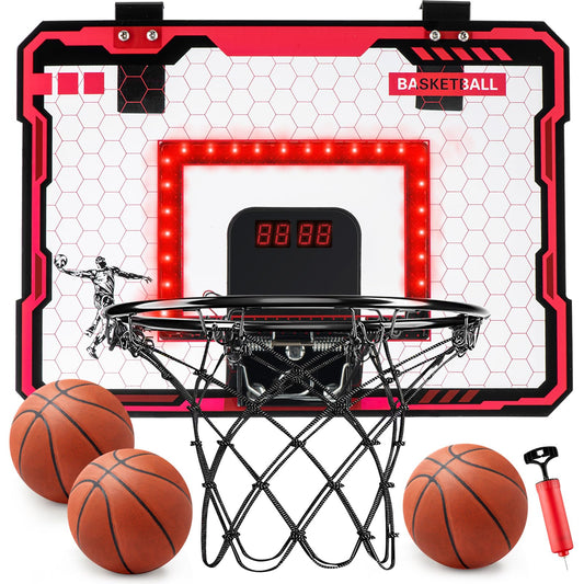 VROGTIK indoor basketball hoop with red LED scoreboard for kids' play and scoring