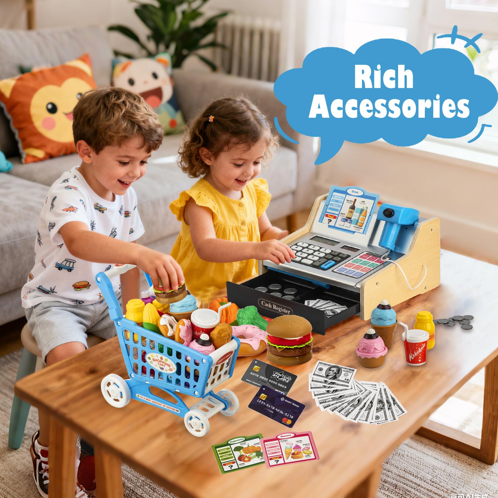 VROGTIK kid-friendly scene of shopping and role-play at playtime.