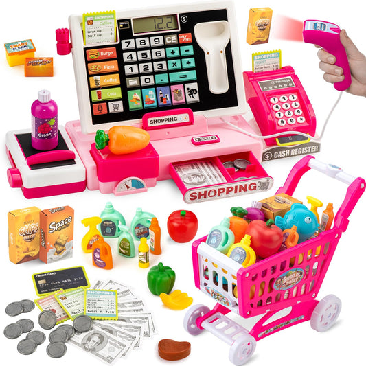 VROGTIK kids cash register toy for pretend shopping and basic math skills.
