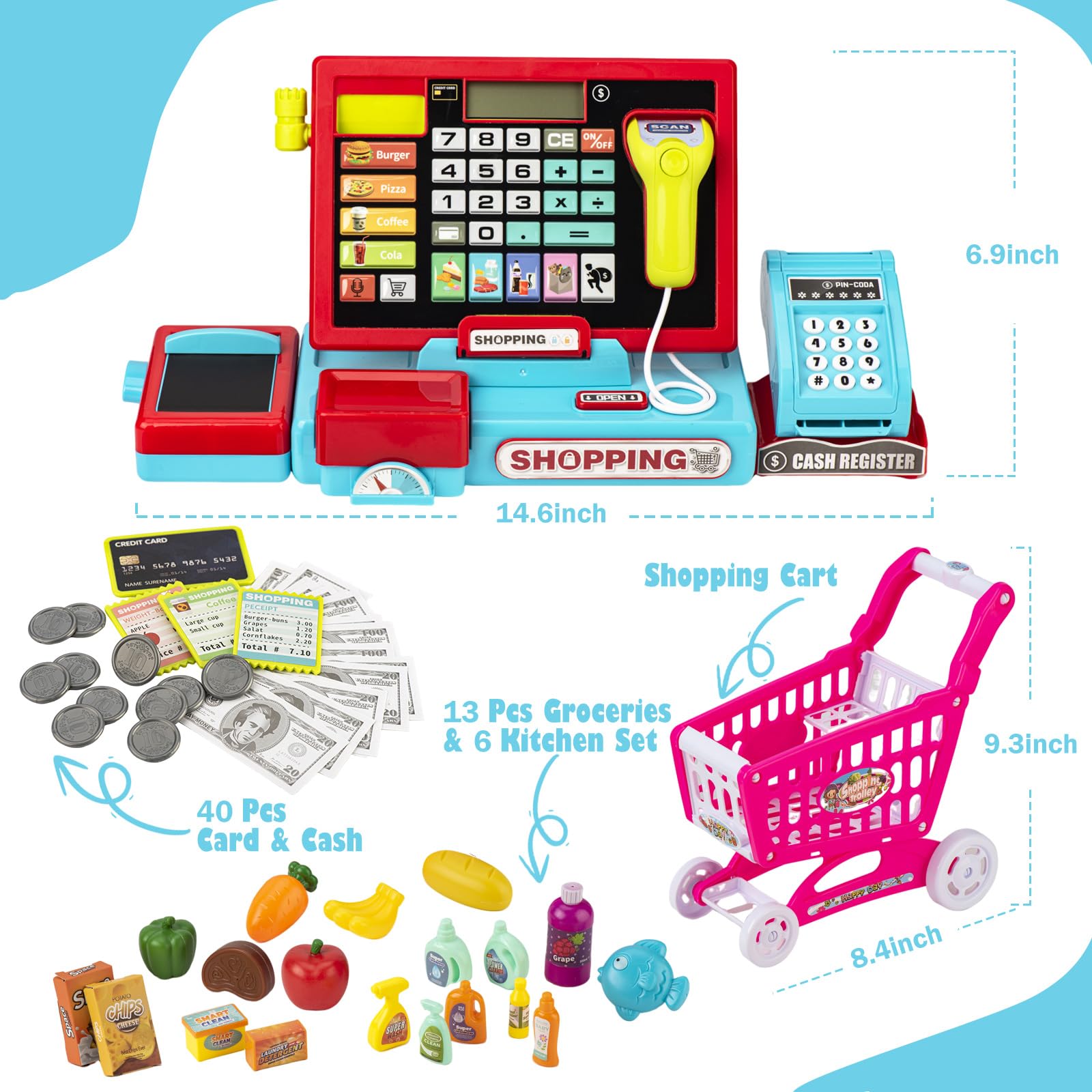 VROGTIK pretend store cart scene encourages cooperative play and role playing.
