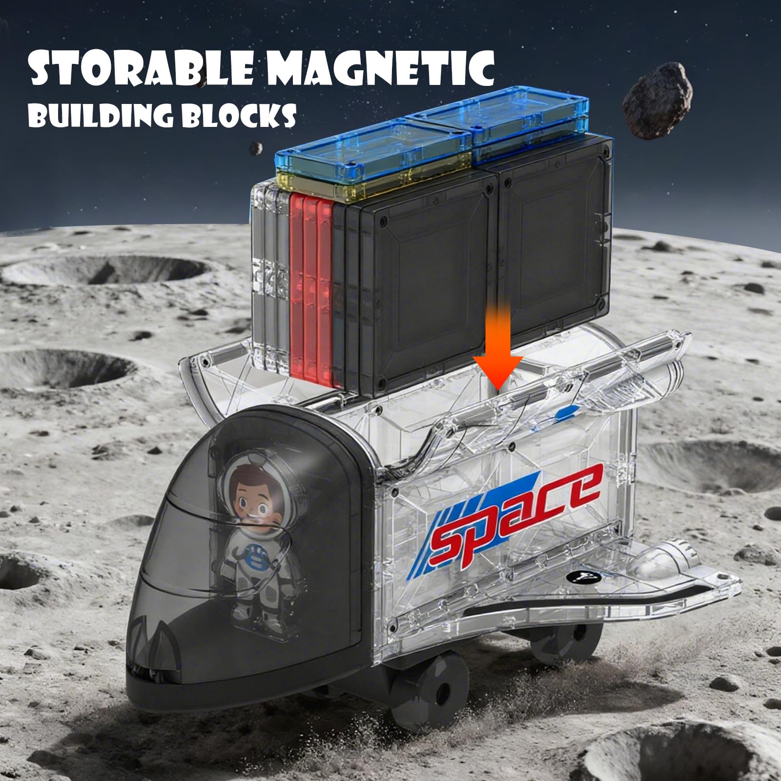 VROGTIK Space Theme Magnetic Tiles strong magnetic connections support quick, stable constructions