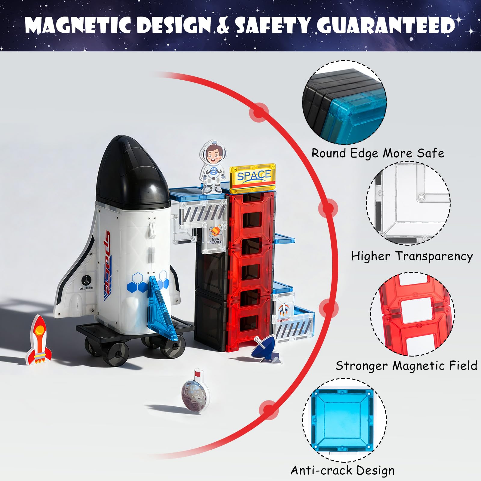 VROGTIK Space Theme Magnetic Tiles planetary elements spark space concept exploration