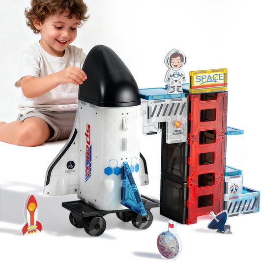 VROGTIK Space Theme Magnetic Tiles rocket ship focus enhances imaginative play