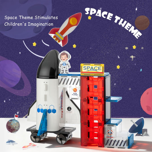 VROGTIK Space Theme Magnetic Tiles transparent panels highlight futuristic spacecraft play