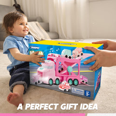 Vroomix pink three-layer truck encourages imaginative play for toddlers