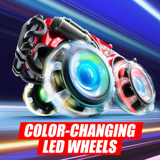 Vroomix GlowRover triple-pack LED wheels front view engaging kids at a glance