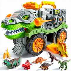 Vroomix Jova dinosaur-carrier truck with sliding tracks for imaginative play and motor skill practice.
