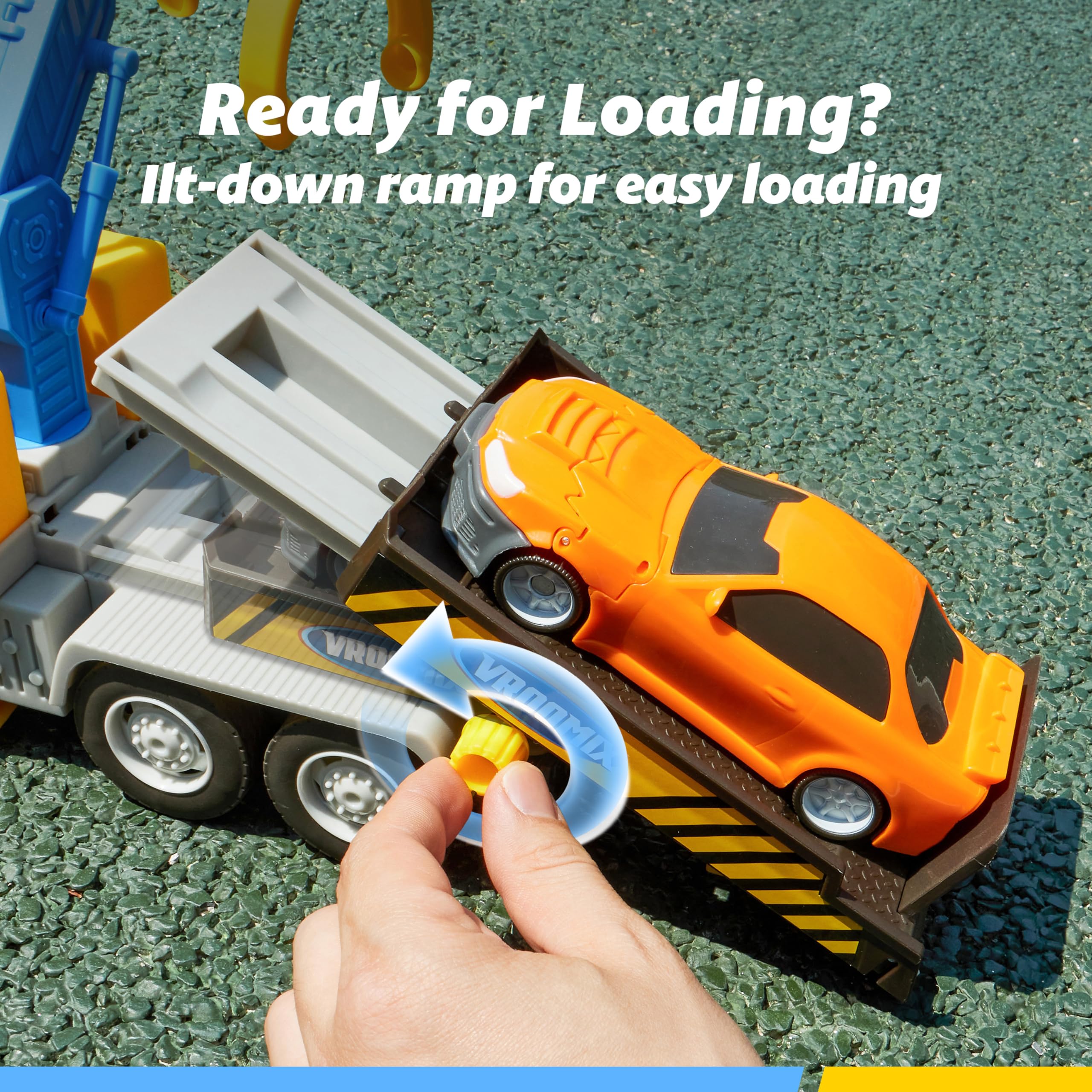 Vroomix Jova extendable claw supports precise car pickup during play