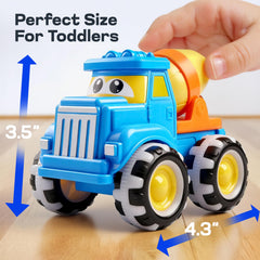 Vroomix Jova GlowRover concrete mixer with vibrant colors inspires city play.