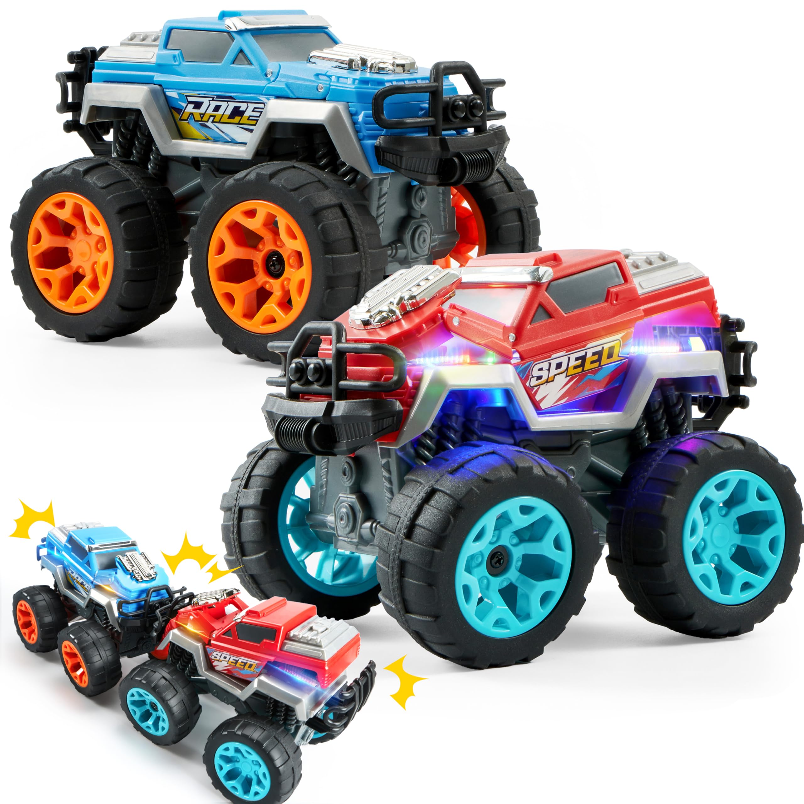 Vroomix Jova monster trucks transform on impact for engaging playtime.