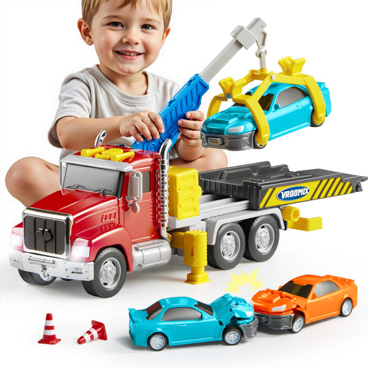 Vroomix Jova tow truck with crane and lights for imaginative rescue play