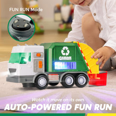 Vroomix LED garbage truck toy set volume-control dial offers quiet play options.