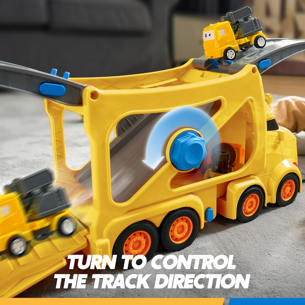 Vroomix truck lights and siren buttons spark interaction.