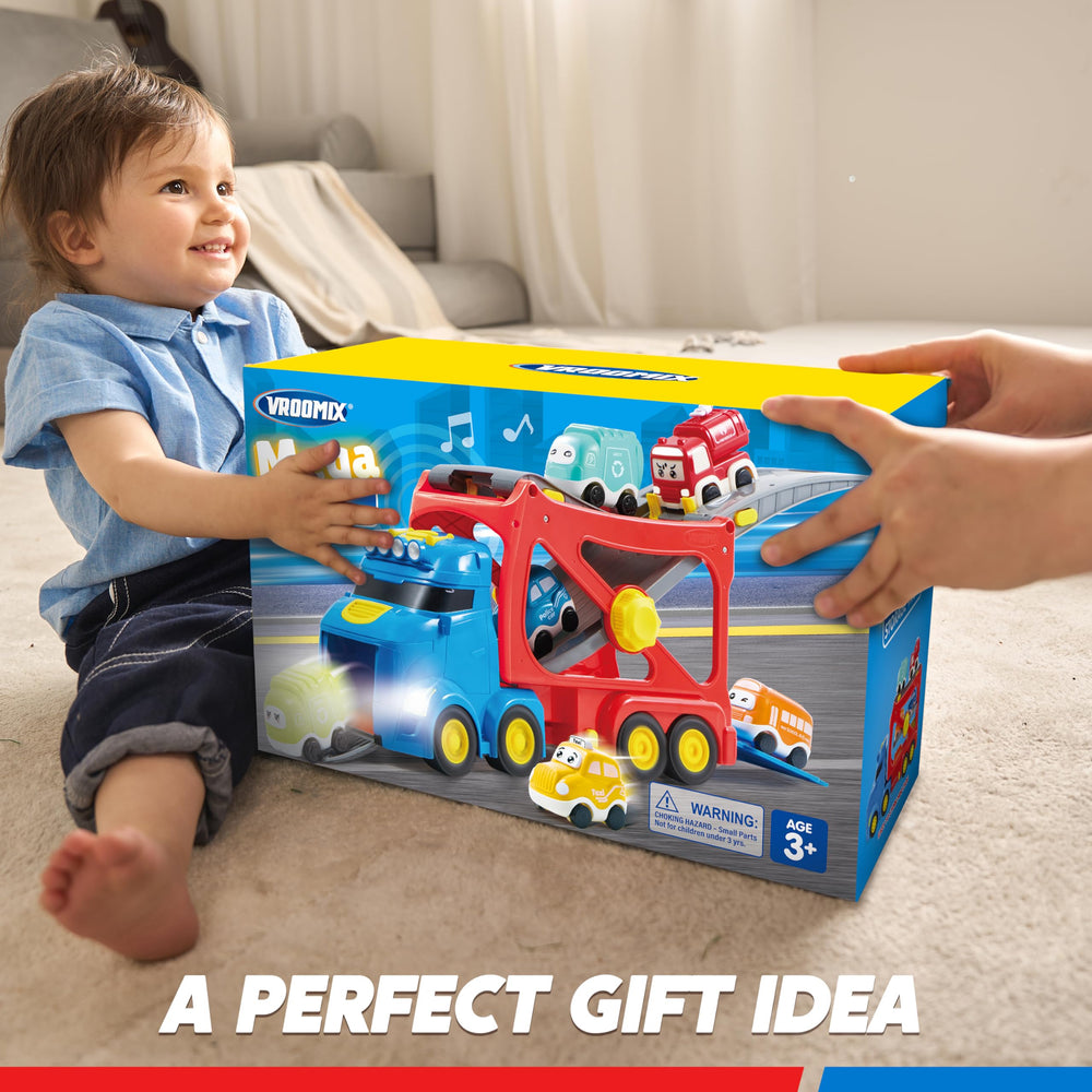 Vroomix no-divider storage design simplifies cleanup after play.