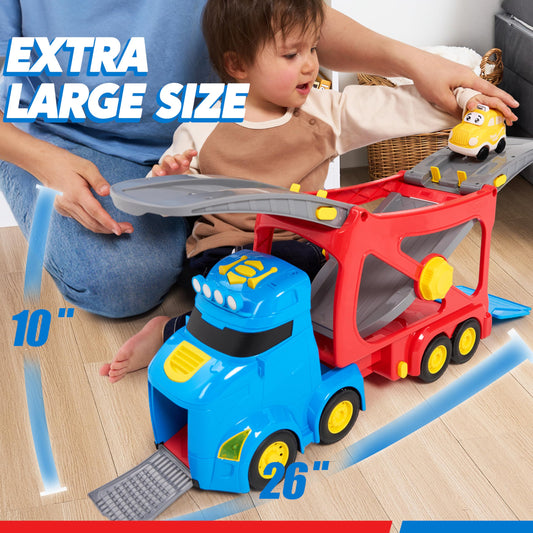 Vroomix 7-in-1 carrier truck open-top section sparks imaginative storage and access.