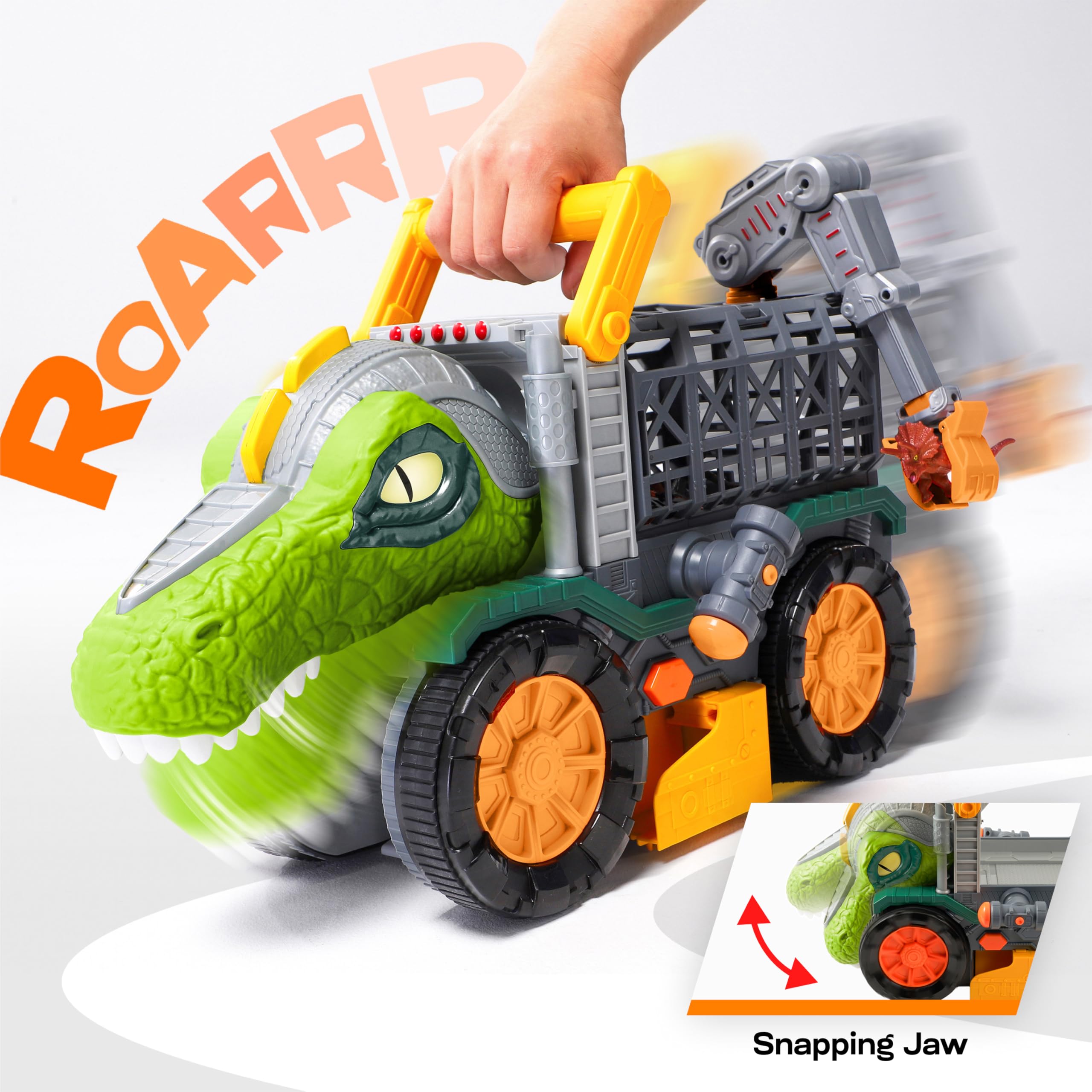 Vroomix roaring dinosaur head adds lifelike action to every play session.