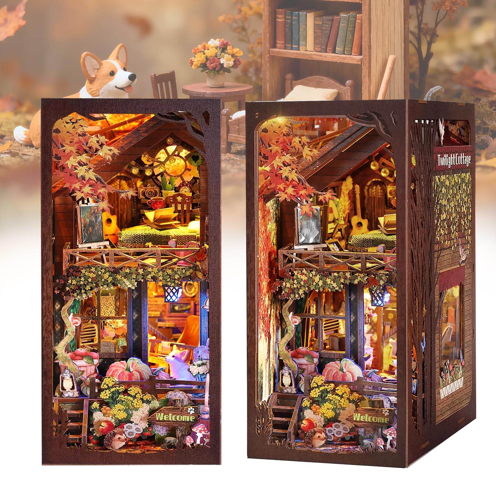 Vruelia Autumn Cottage Book Nook Kit forest leaves scene enhances autumn reading ambience